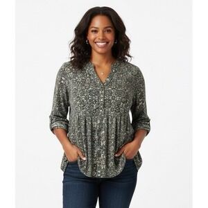 Westport 1962 Womens 3/4 Sleeve Button Front Sz Large Shirt Size 2X Cottagecore